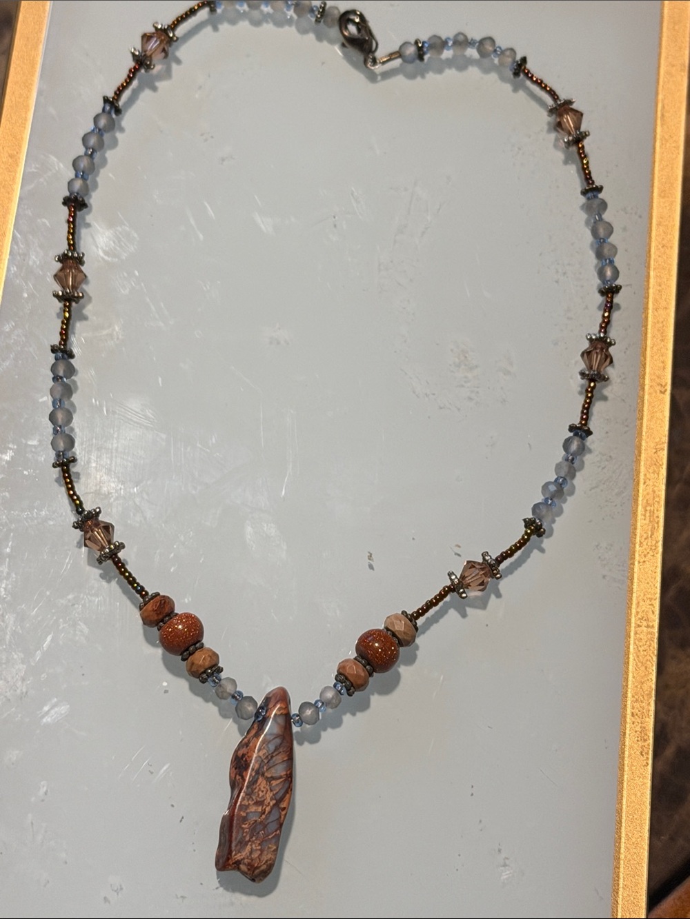 Handcrafted Blue and Brown Beaded necklace Pendant Necklace  stunning artisan
